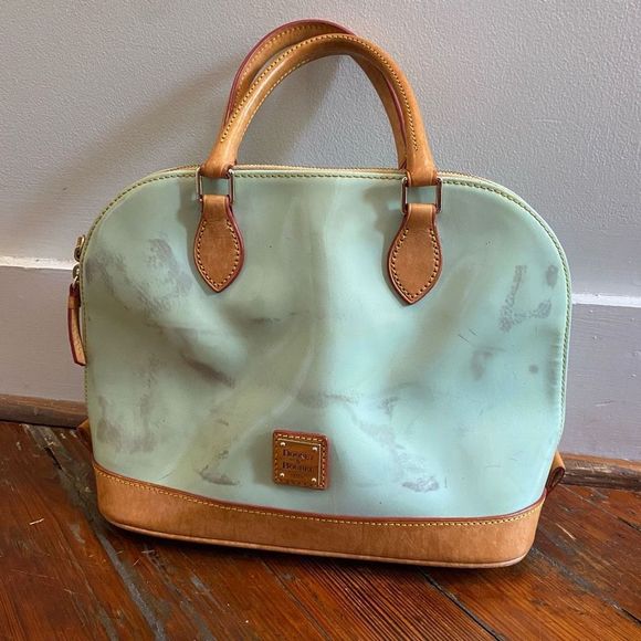 Dooney & Bourke Pebble Grain Zip Zip Satchel, Patent Leather Seafoam Green Purse - Picture 13 of 13